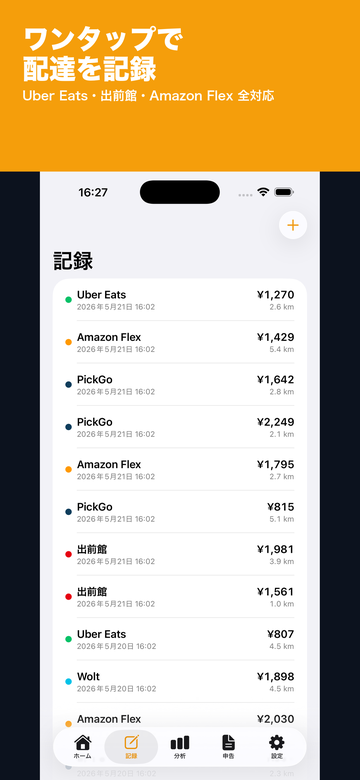 プラットフォーム別の売上・経費記録画面