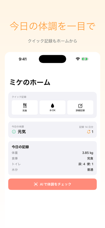 愛猫の健康ダッシュボード画面