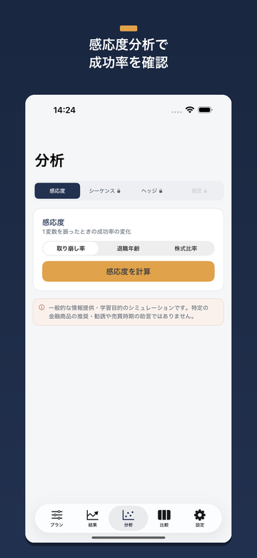 前提を変えた感応度分析の比較画面